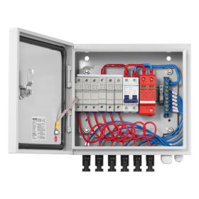 VEVOR PV Combiner Box, 6 String, Solar Combiner Box with 15A Rated Current Fuse 125A Circuit Breaker Lightning Arrester and Solar Connector